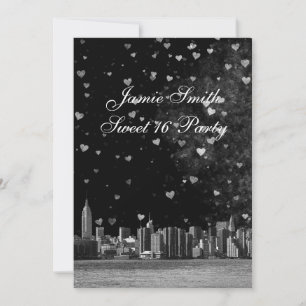 Eingeprägte NYC-Skyline Schwarzer Hintergrund Weiß Einladung