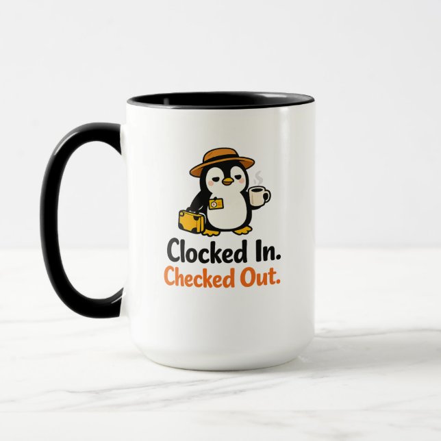Eingestempelt Ausgestempelt Lustiges Pinguindesign Tasse (Links)