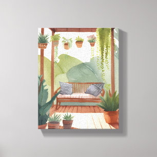 Eingetopfte Veranda Aquarell-Botanik-Gemälde Leinwanddruck
