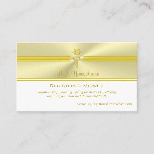 Eingetragene Hebamme mit goldenem Kadukus Begleitkarte (Vorderseite)