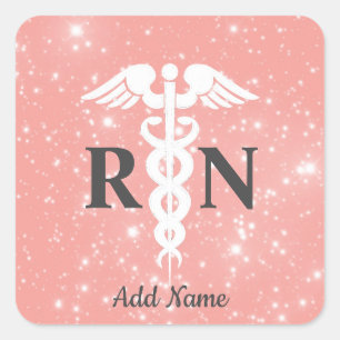 Eingetragene Krankenschwester Caduceus Pink White Quadratischer Aufkleber