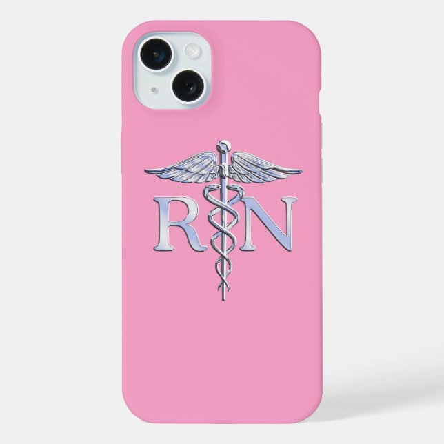 Eingetragene Krankenschwester RN Caduceus auf Pink iPhone 15 Plus Hülle (Rückseite)