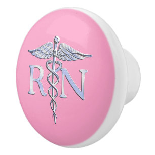 Eingetragene Krankenschwester RN Caduceus auf Pink Keramikknauf