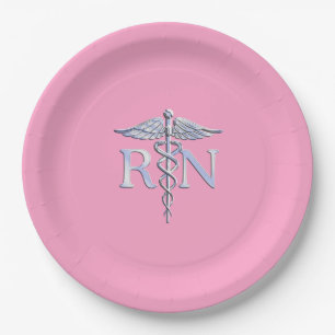Eingetragene Krankenschwester RN Caduceus auf Pink Pappteller