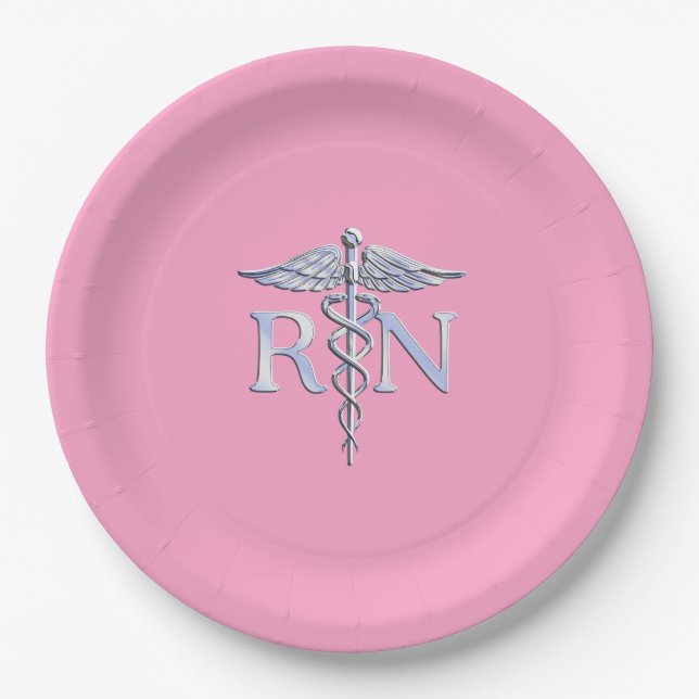 Eingetragene Krankenschwester RN Caduceus auf Pink Pappteller (Vorderseite)
