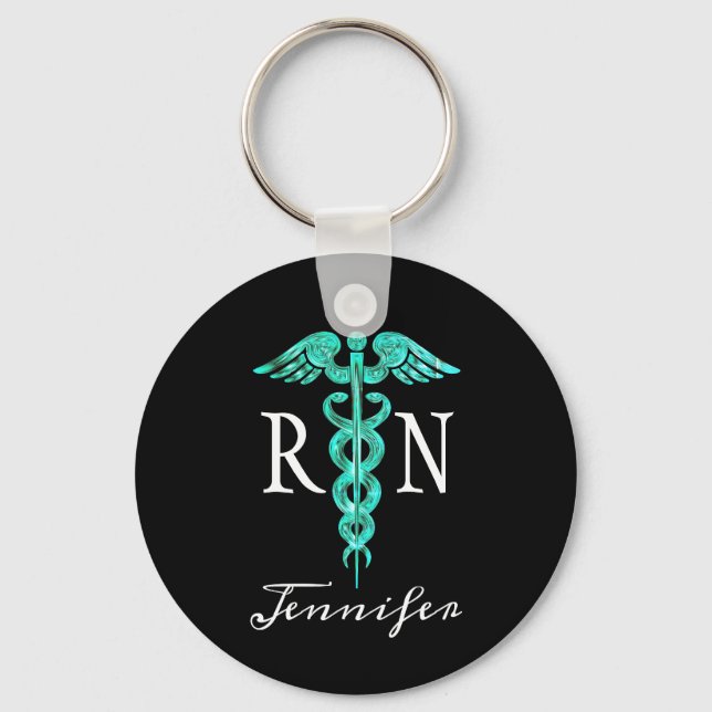 Eingetragene Krankenschwester RN Medical Caduceus  Schlüsselanhänger (Vorderseite)