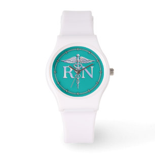Eingetragene Krankenschwester RN Silver Caduceus a Armbanduhr
