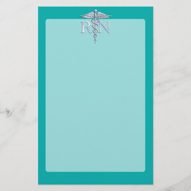 Eingetragene Krankenschwester RN Silver Caduceus a Briefpapier (Vorderseite)
