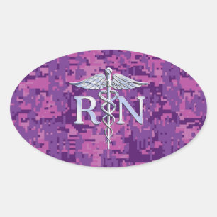 Eingetragene Krankenschwester RN Silver Caduceus a Ovaler Aufkleber