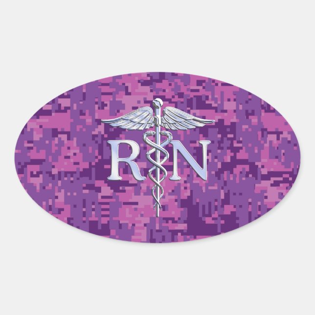 Eingetragene Krankenschwester RN Silver Caduceus a Ovaler Aufkleber (Vorderseite)