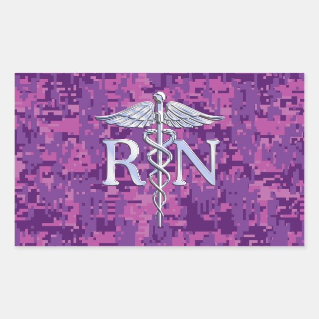 Eingetragene Krankenschwester RN Silver Caduceus a Rechteckiger Aufkleber (Vorderseite)