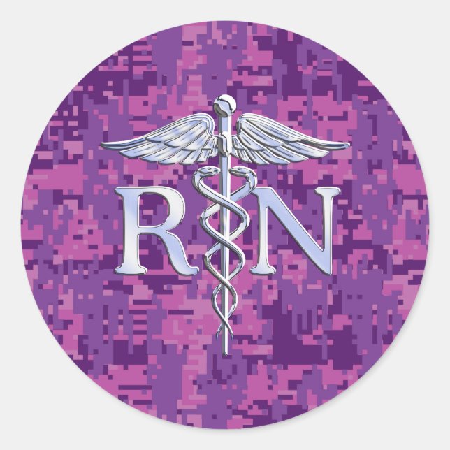 Eingetragene Krankenschwester RN Silver Caduceus a Runder Aufkleber (Vorderseite)