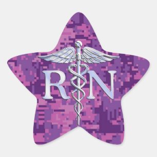 Eingetragene Krankenschwester RN Silver Caduceus a Stern-Aufkleber
