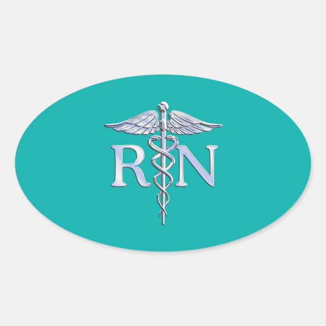 Eingetragene Krankenschwester RN Stilvolles Caduce Ovaler Aufkleber (Vorderseite)