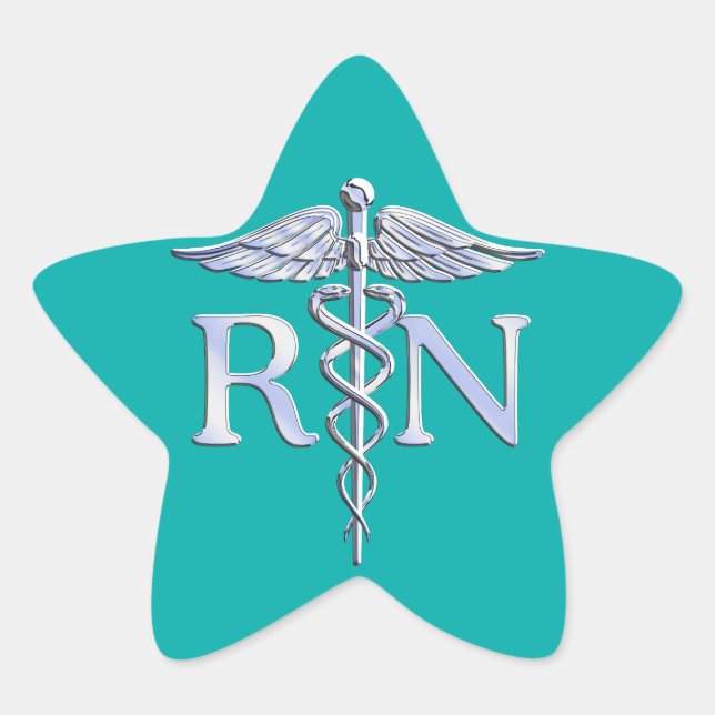 Eingetragene Krankenschwester RN Stilvolles Caduce Stern-Aufkleber (Vorderseite)