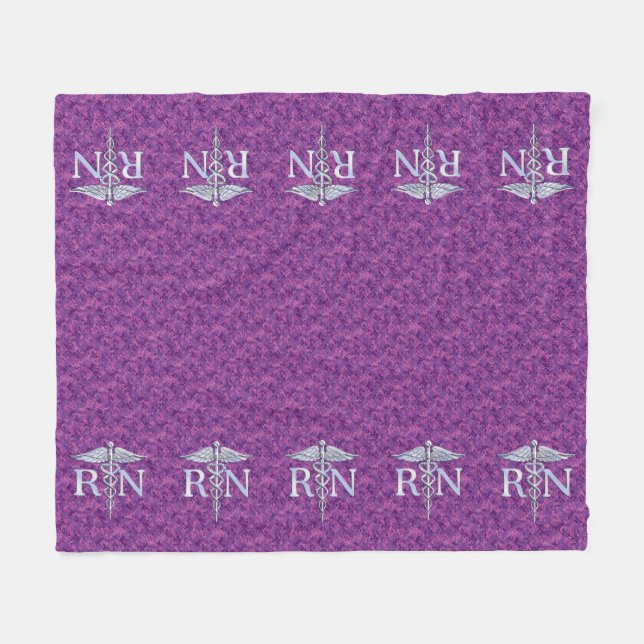 Eingetragene Krankenschwester Silver Caduceus Pink Fleecedecke (Vorderseite (Horizontal))