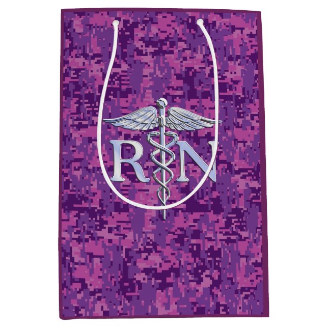 Eingetragene Krankenschwester Silver Caduceus Pink Mittlere Geschenktüte (Vorderseite)