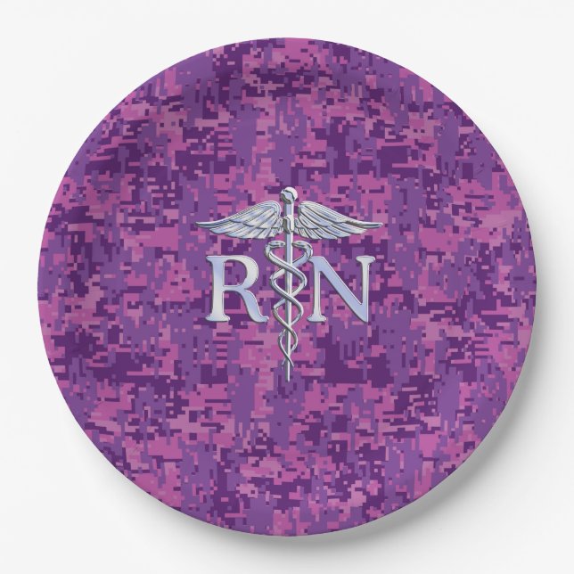 Eingetragene Krankenschwester Silver Caduceus Pink Pappteller (Vorderseite)