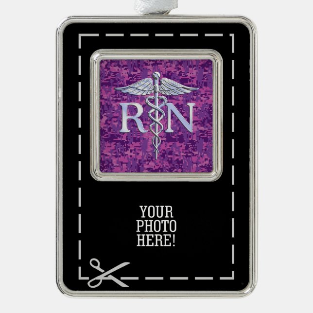 Eingetragene Krankenschwester Silver Caduceus Pink Rahmen-Ornament Silber (Vorderseite)