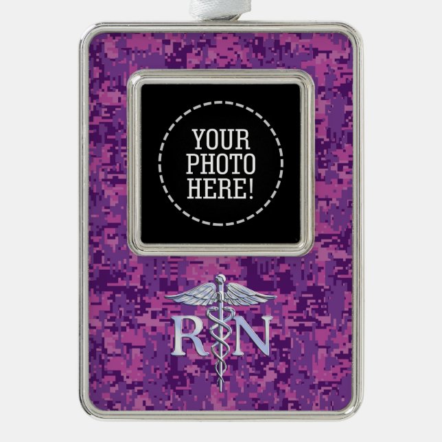 Eingetragene Krankenschwester Silver Caduceus Pink Rahmen-Ornament Silber (Vorderseite)