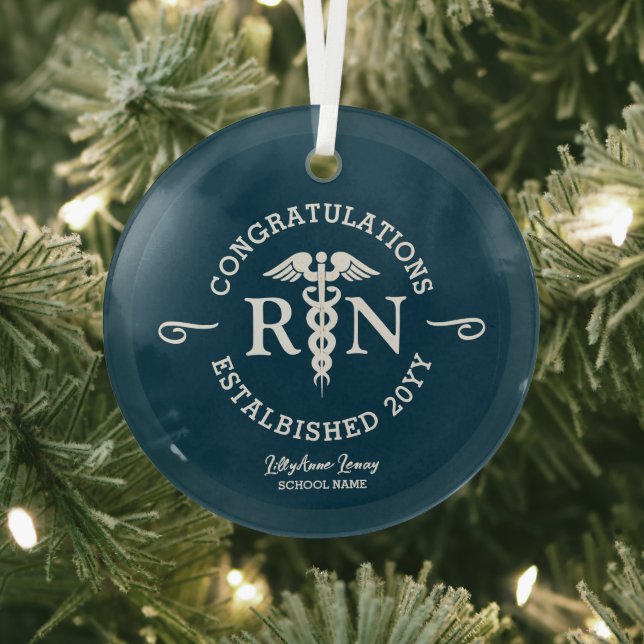 Eingetragenes Nurse RN Abschluss Keepake Monogramm Ornament Aus Glas (InSitu)