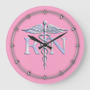 Eingetragenes Nurse Silver Caduceus Light Pink Dec Große Wanduhr