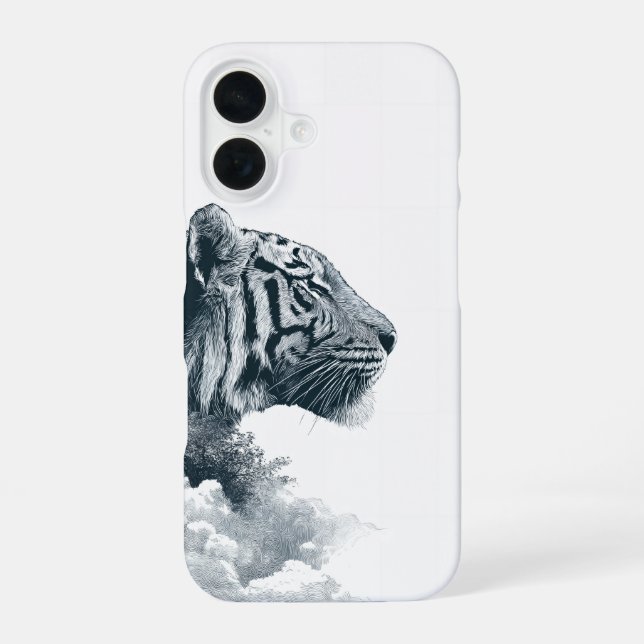 Eingraviertes Tigerprofil Mystischer Wald iPhone 16 Hülle (Rückseite)