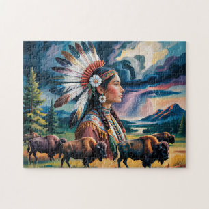Einheimische Frau mit Bison