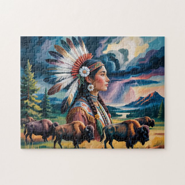Einheimische Frau mit Bison (Horizontal)