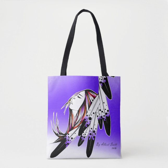 Einheimische über Adlerfedern/lila Totbeutel Tasche (Vorderseite)