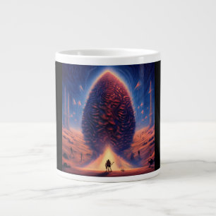 Einheimische umgeben ein außerirdisches eiförmiges Jumbo-Tasse