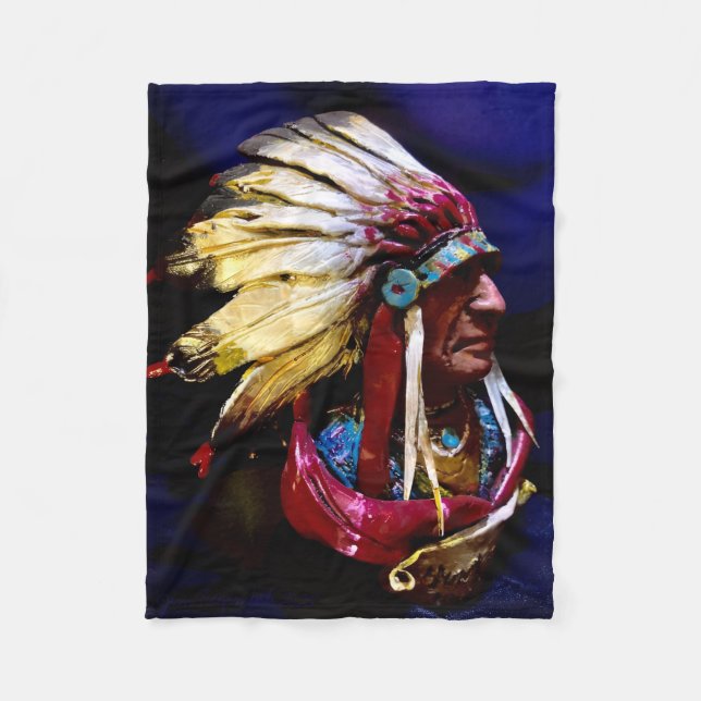 Einheimischer " Hunkpapa-Häuptling " Originalkunst Fleecedecke (Vorderseite)