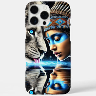 Einheimischer Krieger und Löwe Mondlichtreflexion iPhone 16 Pro Max Hülle