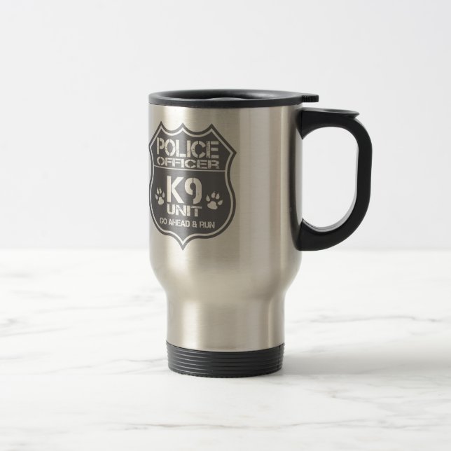 Einheit des Polizeibeamte-K9 gehen voran Lauf Reisebecher (Rechts)