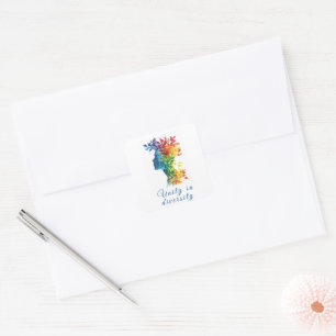 Einheit in Diversity I Rainbow: farbige Illustrati Quadratischer Aufkleber