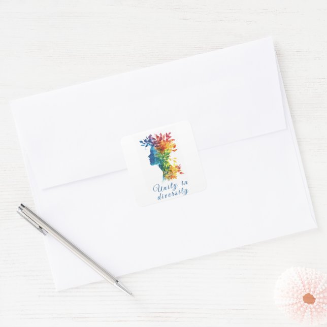 Einheit in Diversity I Rainbow: farbige Illustrati Quadratischer Aufkleber (Umschlag)