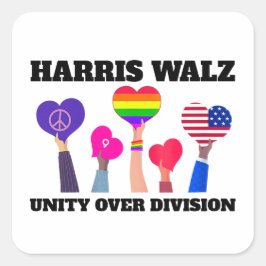 Einheit über Division Kamala Harris Tim Walz Quadratischer Aufkleber