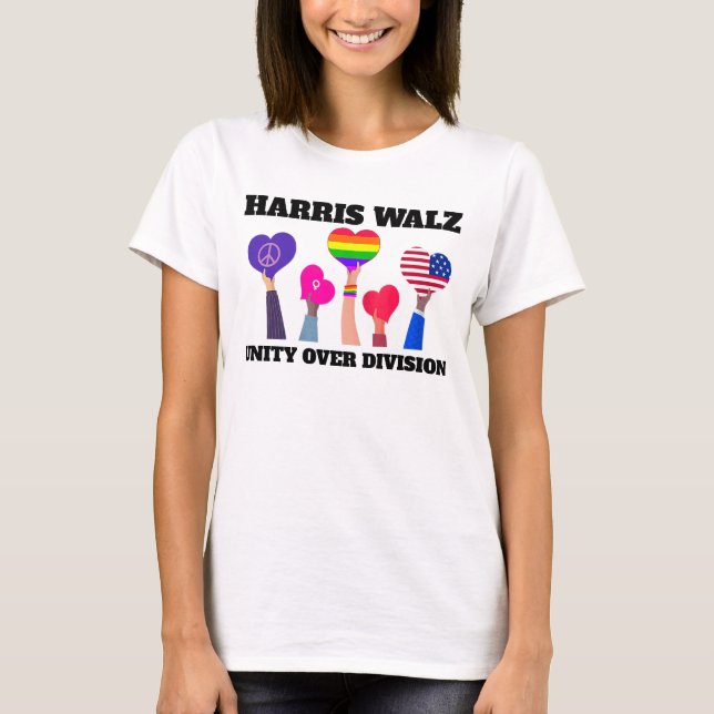 Einheit über Division Kamala Harris Tim Walz T-Shirt (Vorderseite)