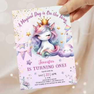 Einhorn 1. Geburtstag Einladung Girl Pink & Gold