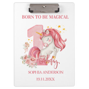 Einhorn 1. Geburtstag Rosa Individuell Klemmbrett