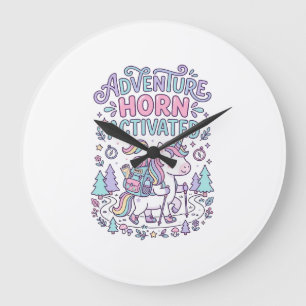 Einhorn-Abenteuer-Horn aktiviert süße Pastell-Graf Große Wanduhr