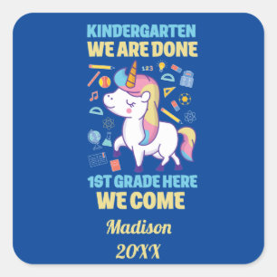 Einhorn-Abschluss Kindergarten 1. Klasse  Quadratischer Aufkleber