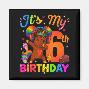 Einhorn Afro 6. Geburtstag Mädchen Natürliches Haa Magnet