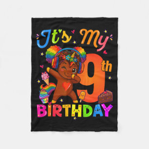 Einhorn Afro 9. Geburtstag Mädchen Natürliches Haa Fleecedecke