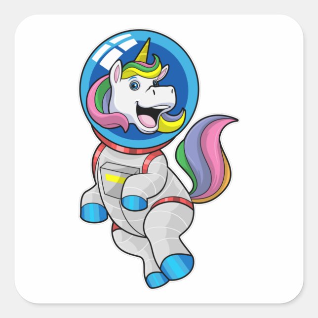 Einhorn als Astronaut im Weltraum Quadratischer Aufkleber (Vorderseite)