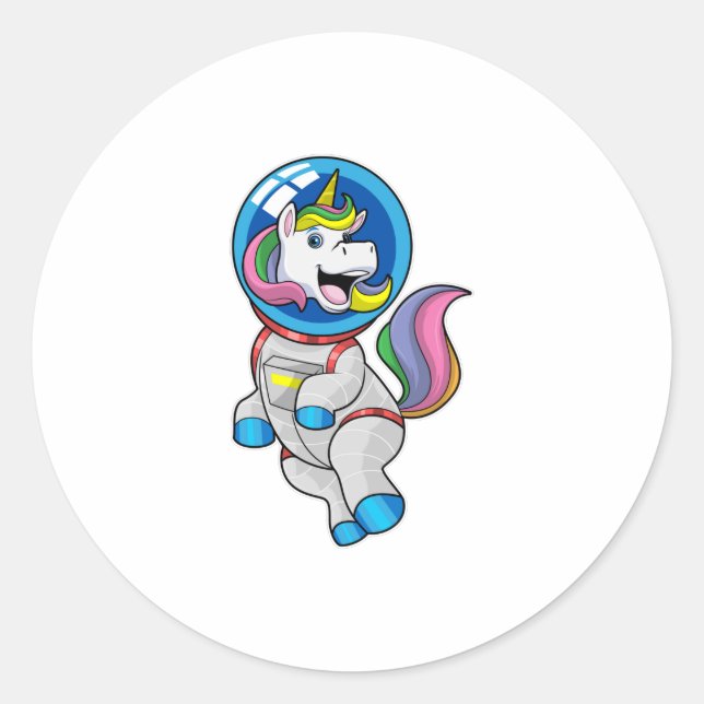 Einhorn als Astronaut im Weltraum Runder Aufkleber (Vorderseite)