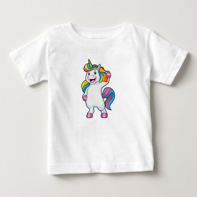 Einhorn als Friseur mit Haarspray Baby T-shirt (Vorderseite)