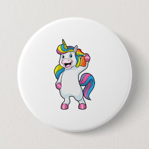 Einhorn als Friseur mit Haarspray Button