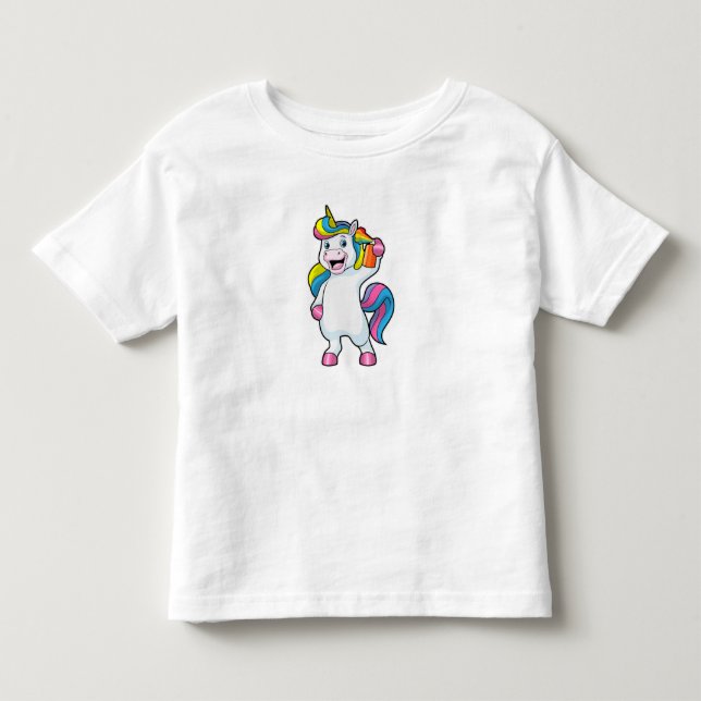 Einhorn als Friseur mit Haarspray Kleinkind T-shirt (Vorderseite)