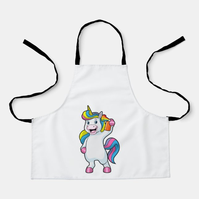 Einhorn als Friseur mit Haarspray Schürze (Vorderseite)